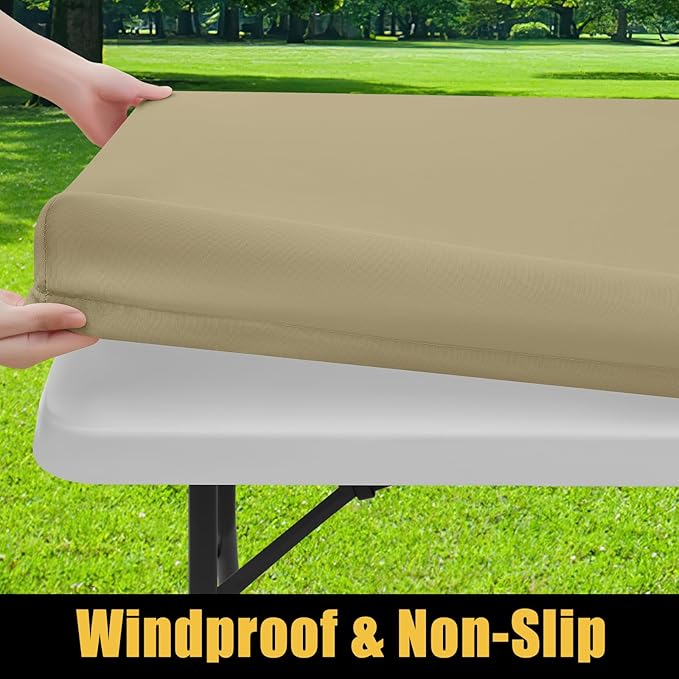 Smiry Rectangle Picnic Table Cloth, Waterproof Elastic Fitted Tablecloths for 4 Foot Tables, Washable Polyester Table Cover for Camping, Indoor and Outdoor (Taupe, 24"x48")