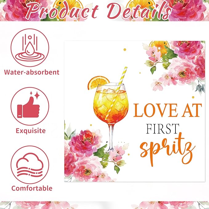 Spritz Bridal Shower Decorations - 50PCS Love at First Splitz Party Napkins Disposable Supplies, Cocktail Bachelorette Party Paper Napkins Supplies Decor (Size 6.5 Inch)