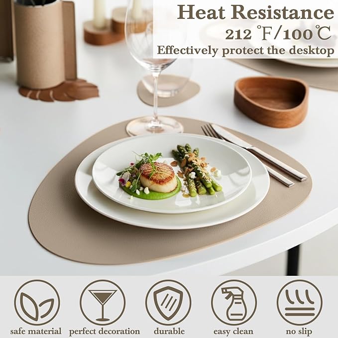 Placemats Set of 6, Placemat with Coasters Heat Stain Scratch Resistant Non-Slip Waterproof Oil-Proof Washable Wipeable Outdoor Indoor for Dining Patio Table Kitchen Decor and Kids-Apricot
