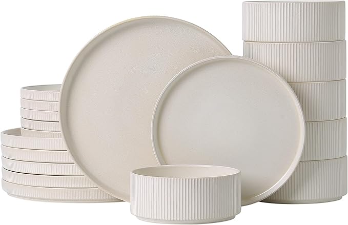 Dinnerware Set Service for 6, 18-Piece Ceramic Plates and Bowls Set, Chip & Scratch Resistant, Microwave and Dishwasher Safe, Modern Minimalist Tableware for Everyday Use, Matte White
