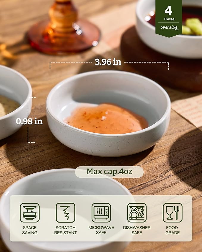 famiware Milkyway Ceramic Soy Sauce Dish, Dipping Bowls Set of 6, Dipping Sauce Bowls/Dishes, 4oz Small Serving Bowls for Side Dishes, Condiment, Sushi, Appetizer, Dessert, Light Gray
