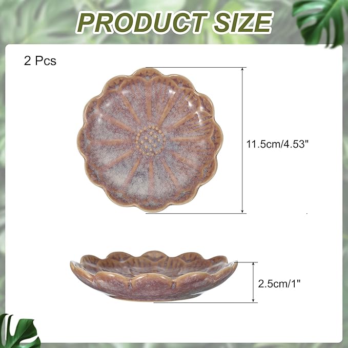 uxcell 2Pcs Ceramics Jewelry Plate, Sunflower Shape Key Holder Bowl for Entryway Table Decor Small Ring Tray Dish Gift for Women Girlfriend, Purple