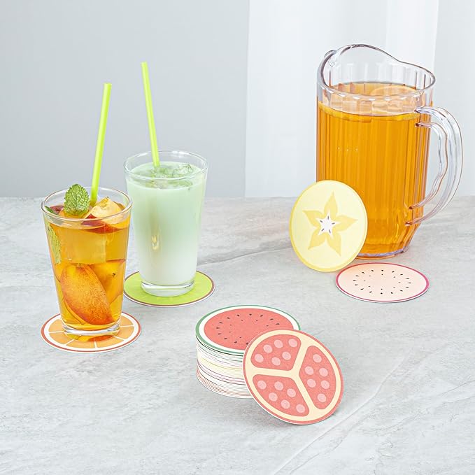 Restaurantware Drink Coasters 48 Count 3.5 Inch Paper Moisture-Absorbing Bar Coasters Assorted Decorative Table Coasters for Tabletop Protection Assorted Colors