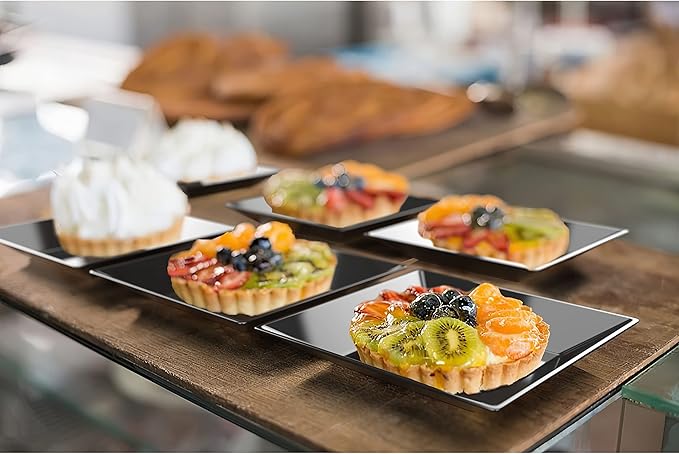 Exquisite Mini Disposable Appetizer Plates - 1200 Pack 2.95" x 2.95" Black Plastic Dessert Plates - Elegant Design for Weddings, Birthdays, and Formal Parties - Stackable and Convenient - BPA Free