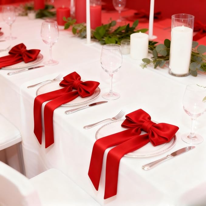 Bow Napkin Rings Set of 6 Luxury Soft Red Velvet Napkin Holders, Elegant Bow Design for Christmas Holiday Dinner Wedding Party Table Decor