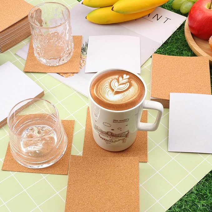 400 PCS 4 Inch Square Self-Adhesive Cork Sheets for Coasters, Cork Coaster Backing Pad for Home Tabletop Decoration