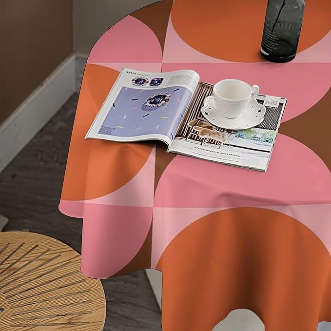 Mid Century Round Tablecloth, Abstract Retro 50s 60s Style Geometric Print Tablecloth for Home Party Dining Room Kitchen Decorm 36Inch(90cm)