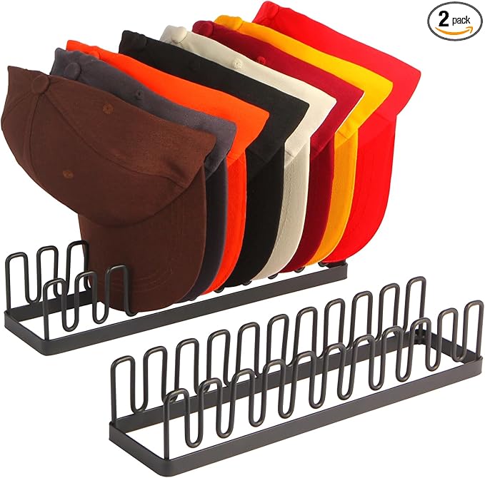 Hat Organizer for Baseball Caps Hat Rack Hat Storage Holder for 20 Baseball Caps, Tabletop Hat Rack Stand Display for Desk Closet Shelf Dresser 2 Pack