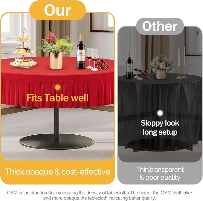 1 Pack Red Spandex Round Tablecloths for 72in Table, Stretchy Fitted 6FT Round Table Cloths, Wrinkle Free Table Cover with Skirt for Wedding Birthday Party Bridal Shower Banquet