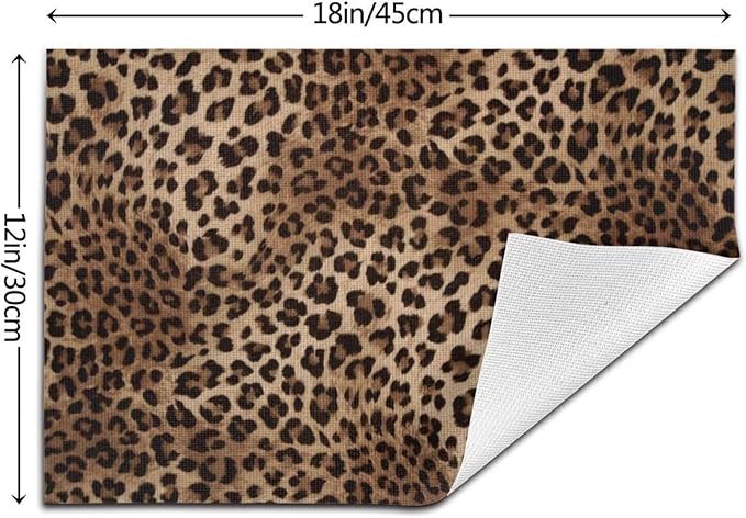 Brown Leopard Placemats Set of 6 Black Cheetah Skin Wild Animal Print Wipeable Table Mats Reusable Washable PVC Rectangle Place Mats for Kitchen Dining Home Decor 12x18 Inches