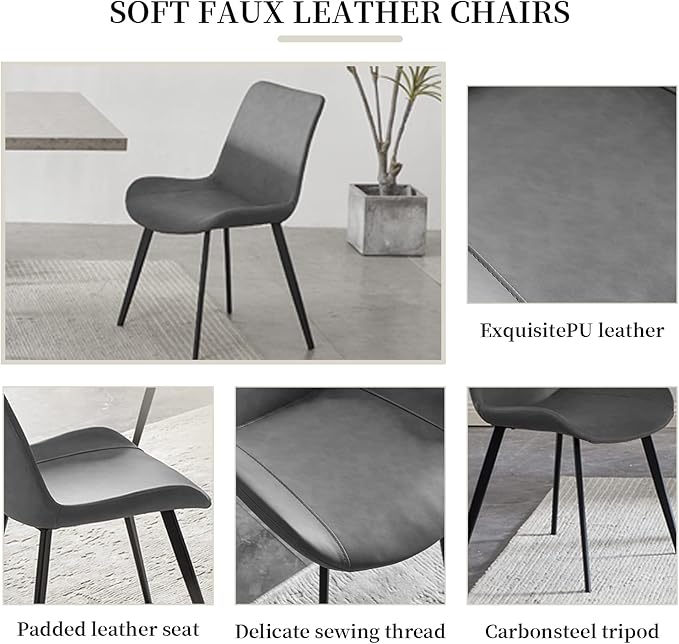 55.1'' Dining Table Set for 4,Modern Wood Dining Table,Leather Dining Chairs 4,Table and Chairs Set of 4,Ideal for Kitchen Dining Room (Gray Table + 4 Gray Chairs, 55.1")