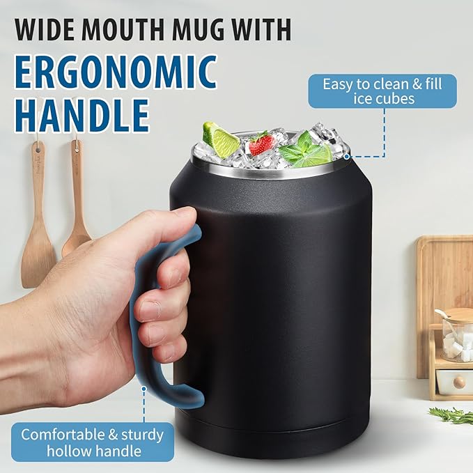 50oz Insulated Mug Tumbler with Handle - Keep Cold-36h & Hot-24h, Stainless Steel Water Jug 50 oz Coffee Mugs with Straw & Spout Lid, Wide Mouth Metal Water Bottle Camping Flask Hospital Cup Travel