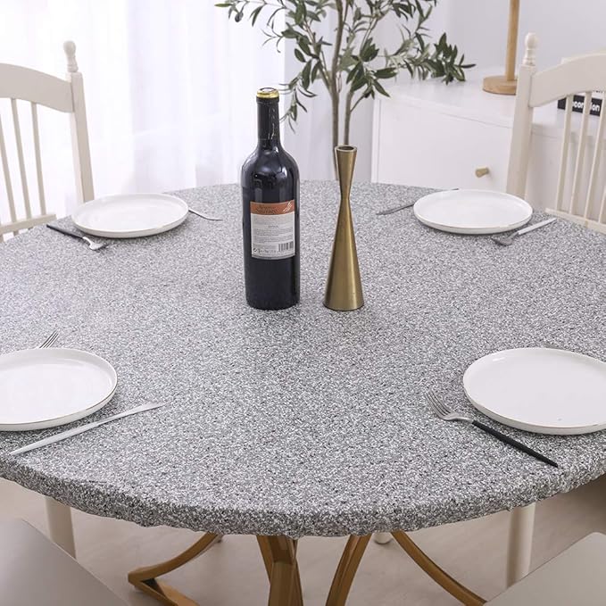 Walrus Round Vinyl Fitted Tablecloth with Flannel Backing Elastic Edge Design Table Cover Waterproof Oil-Proof PVC Table Cloth Stain-Resistant Best for 32"-36" Round