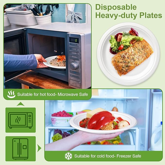 Disposable Paper Plates 10 Inch Bulk [125 Pack - White ] Heavy Duty Eco Friendly Compostable Dinner Plates, Biodegradable Sturdy Paper Plates Large, Microwave-Safe