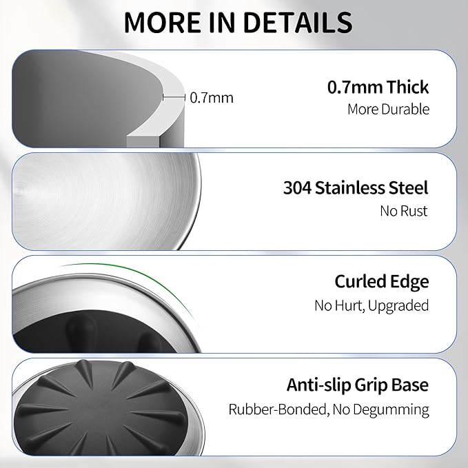 304 Stainless Steel Cat Plates for Wet food, 6.7" Shallow/Wide Whisker Friendly Cats Food Bowls, Non-Slip Silicone Base,Easy to Clean Indoor Cat Feeding Dishes, 2 Pack