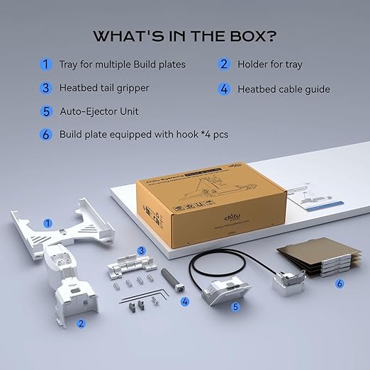 Chitu Systems PlateCycler C1M for Bambu Lab A1 Mini, Automatic Build Plate Changer, Includes 4 Hook Textured PEI Plates, Non-Stop Batch Printing System, Secure & Hands-Free