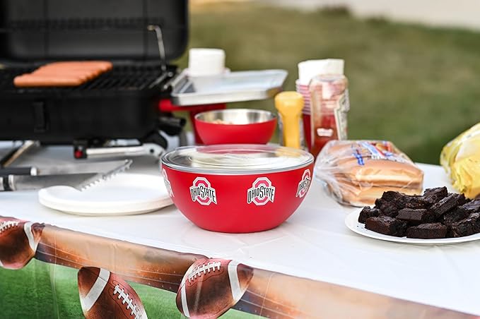 Ohio State Buckeyes Large Insulated Serving Bowl with Lid (3Q /100oz) - Officially Licensed Stainless Steel Thermal Bowl - Double-Walled, Vacuum Insulated Bowl, Hot & Cold Food, Tailgates & Game Day