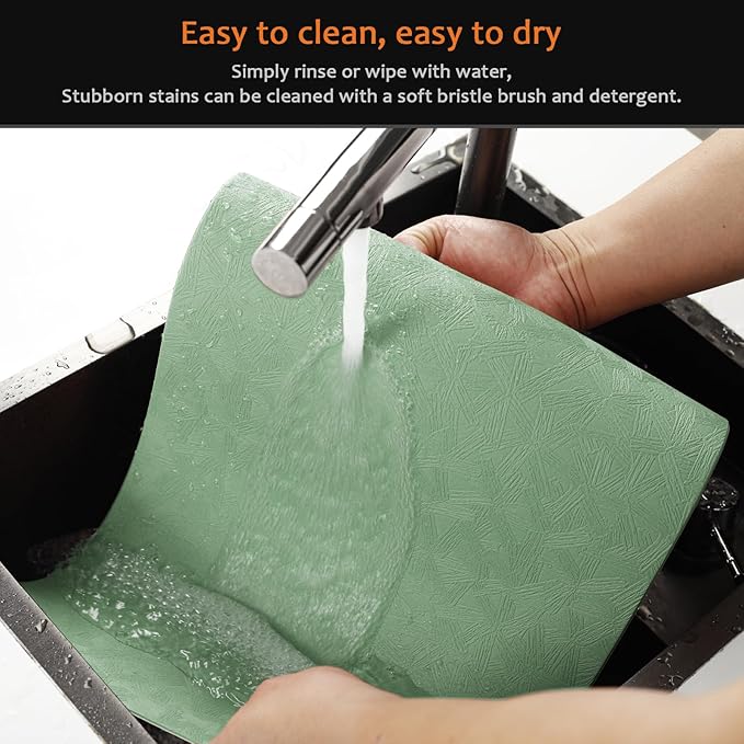 Vinyl Placemats Set of 6 Faux Leather 100% Waterproof Wipeable Washable Place Mats Heat Resistant Easy Clean Non-Slip Table Mats for Indoor Outdoor. (6, Green)