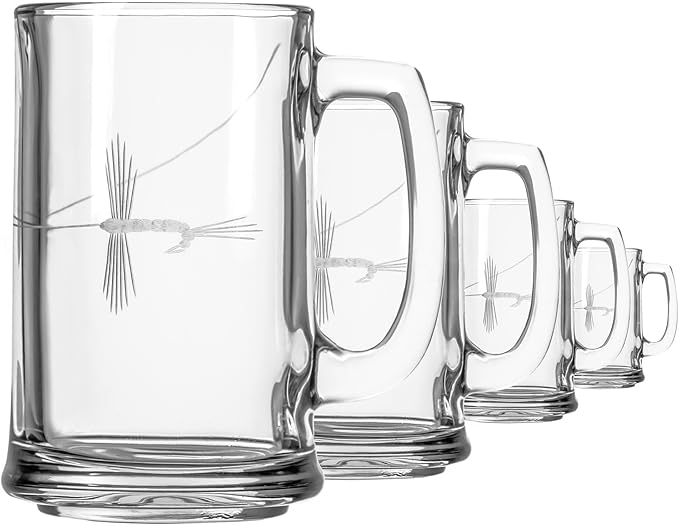 Rolf Glass Fly Fishing Beer Mug | Set of 4 15oz Beer Glasses | Diamond Wheel Engraved in the USA | Outdoor Lifestyle
