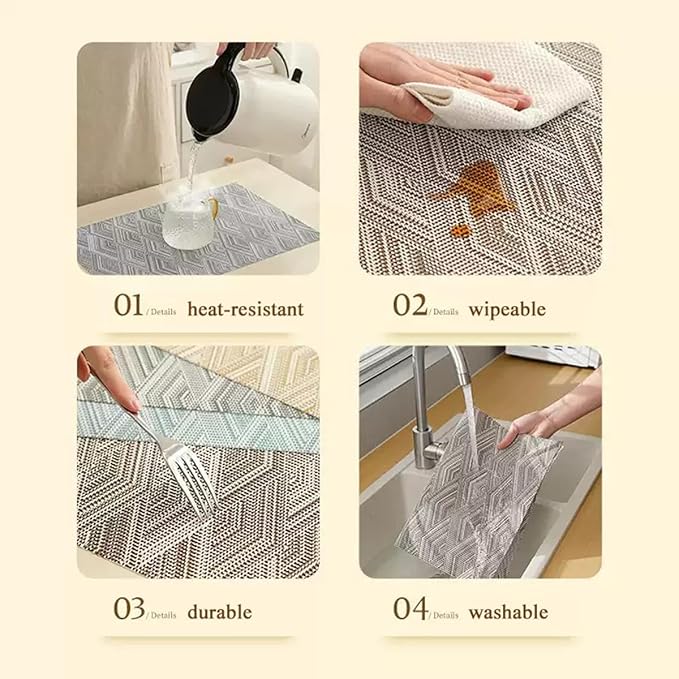 Druable Placemats Set of 8, Plastic Heat-Resistant Non-Slip Vinyl Place Mats Washable Easy to Clean Indoor Outdoor (18"x12", Dark Grey)