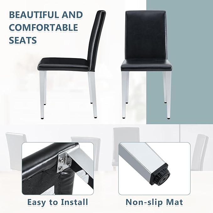 Dining Chairs Set of 4,Faux Leather with Chrome Plate Metal Legs,Armless Kitchen Room Chairs Set of 4,Max Load 300 Lbs,High Back Modern Design for Home Kitchen Living Room Bedroom