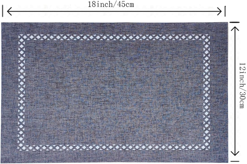 Placemats Set of 6 for Dining Table with Hollow Edge Design- Table Mats 12x 18 Inch, Cloth Place mats Machine Washable (Grey 6pcs)