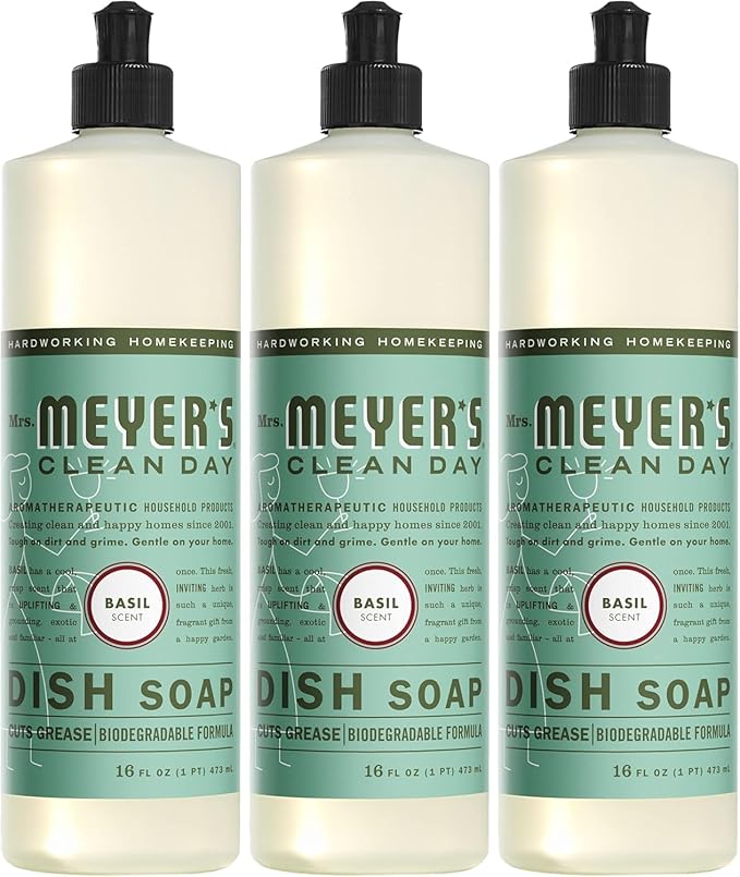 MRS. MEYER'S CLEAN DAY Liquid Dish Soap, Basil, 16 fl. oz - Pack of 3