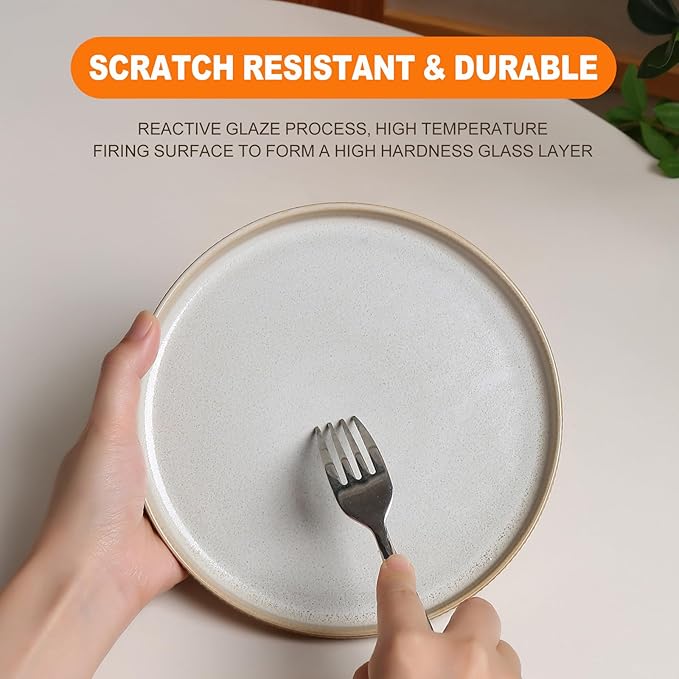Stoneware Dinnerware Sets for 4, Stoneware Plates and Bowls Set, 12-Piece Ribbed Dishes – Chip & Scratch Resistant, Microwave and Dishwasher Safe Tableware, Reactive White