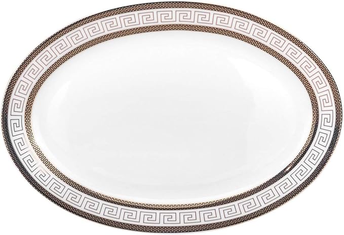 Euro Porcelain 57-pc Banquet Dinnerware Set, Luxury Tableware Dining Service for 8 (Greek Key Dark)