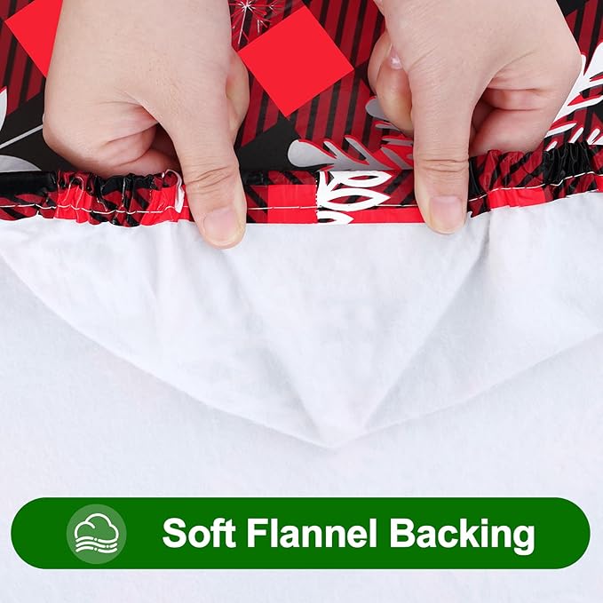 Smiry Plastic Christmas Tablecloth, Buffalo Plaid Waterproof Elastic Fitted Table Covers, Wipeable Flannel Backed Vinyl Tablecloths for Dinner, and New Year Celebration (Black & Red, 30x96 Inches)