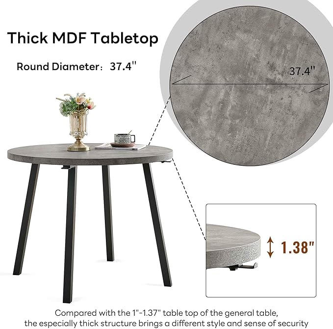 5 PCS Dining Room Table Set, Grey Kitchen Table with Hooks for Hanging, Thick MDF Tabletop, 4 Dark Green Velvet Living Room Chairs