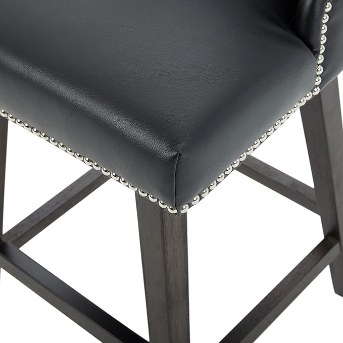 CHITA Counter Height Swivel Bar Stools Set of 3, FSC Certified Upholstered Counter Stools, Modern Swivel Barstools with Wood Legs for Kitchen Island, 26" Seat Height, Faux Leather in Black