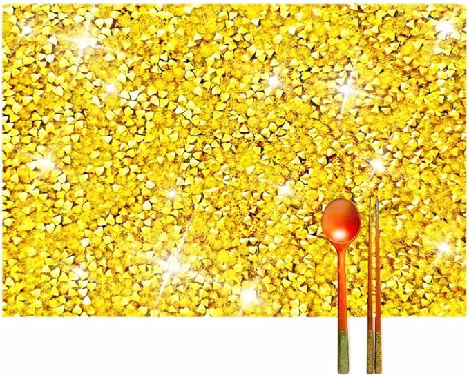 Gold Placemats Gold Heat Resistant Mat Square Placemats Trivets Rhinestone Decor Place Mat Crushed Diamond Decor Bling Sparkly Mat Set of 2