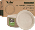 Vplus 500 Pack Paper Plates 9 inch 100% Compostable, Heavy-Duty Disposable Paper Plates Bagasse Natural Biodegradable Eco-Friendly Sugarcane（Nature）