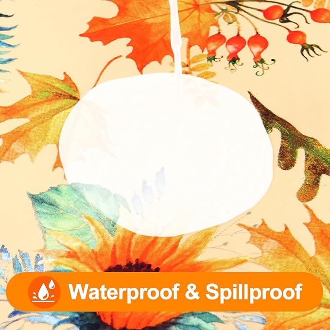 Smiry Plastic Thanksgiving Tablecloth, Sunflower & Pumpkin Waterproof Elastic Fitted Table Covers for 8 Foot Tables, Wipeable Flannel Backed Vinyl Tablecloths for Autumn Harvest (Gold, 30x96 Inches)