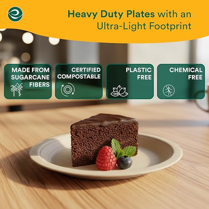 ECO SOUL Compostable Paper Plates 6 Inch (400 Count) Plates for Dessert, Heavy Duty, Eco-Friendly Sugarcane Bagasse Small Plates For Appetizer- Natural Brown