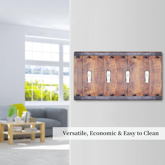 Light Switch Cover Rustic Farmhouse Barn Door Vintage Wood 4 Gang Switch Plate Quad Toggle Wall Plates Decorative Switchplate Electrical Outlet Cover for Bathroom Cabin Decor