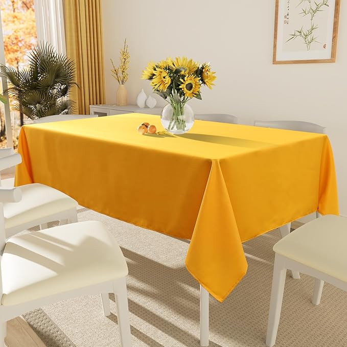 Smiry Rectangle Table Cloth, Waterproof Anti-Scratch Polyester Tablecloth, Decorative Washable Fabric Table Cover for Dining, Buffet, Parties and Outdoor, 60x84, Mustard Yellow