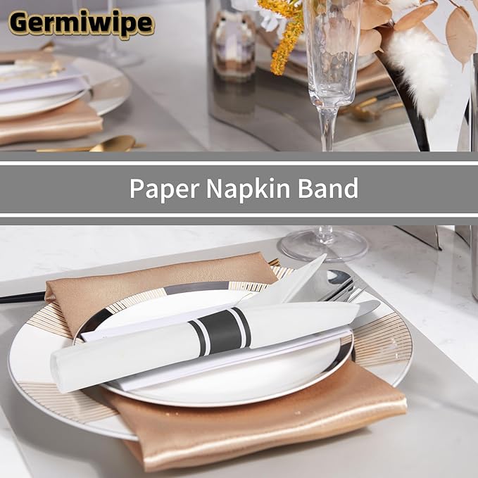 Germiwipe 500 Pcs Black White Paper Napkin Bands Self Adhesive, 1.5x4.25 Inch Silverware Wraps Band Paper Napkin Rings for Restaurant, Family Gathering, Outdoor, Wedding and Holidays
