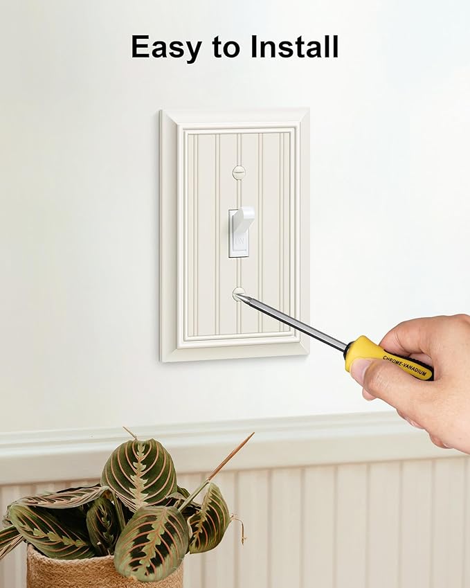 2-Pack Classic Beadboard Single Toggle Light Switch Cover Plate, Durable Natural Bamboo Fiber Decorative Switch Plate Covers, Light Almond 1 Gang Wall Plate