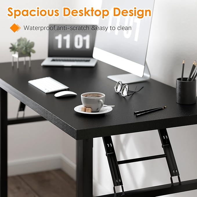 Need 31.5 Inch Folding Computer Desk for Small Spaces, Black Study Foldable Writing Table for Home Office, Bedroom, Dorm Room & Student, No Assembly