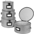 BALEINE China Storage Containers, Sturdy Quilted Wine Glass Storage, Plate Organizer with Carry Handles, Moving Boxes for Dishes, Cups, Mugs and Stemware (Plate, Hard Shell Grey)