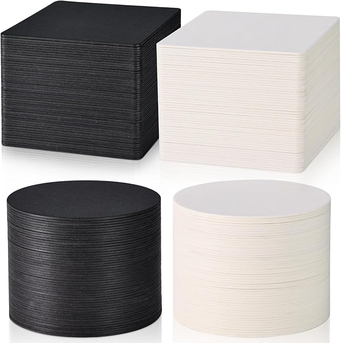 200 Pieces Disposable Paper Coasters, GOH DODD Thickened (1.5MM) 4 Inch Bar Coasters Bulk Absorbent Cardboard Blanks for Drinks DIY Arts Crafts Wedding Party Gifts Education, Black White, Square Round