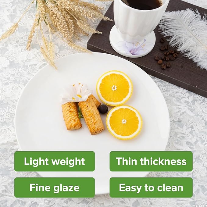 Fine Bone China Dinner Plates 6-Piece, Flate Plate, Pasta Plate 10.75 Inches, Fine Glaze With Pure White Color Sturdy and Durable, Thin Thickness and Light Weight, Microwave and Dishwasher Safe