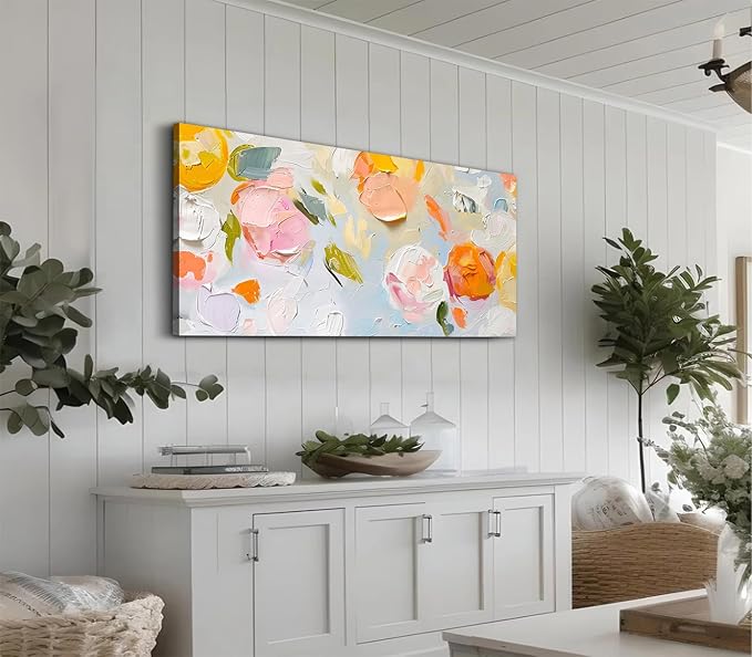 ADJUVANT Wall Art Impressionist Floral 40"L x 20"W, Colorful Flowers Canvas Painting Vibrant Blooms Artwork Soft Hues Prints Botanical Pictures Wall Decor for Living Room Bedroom Dining Room Home Office
