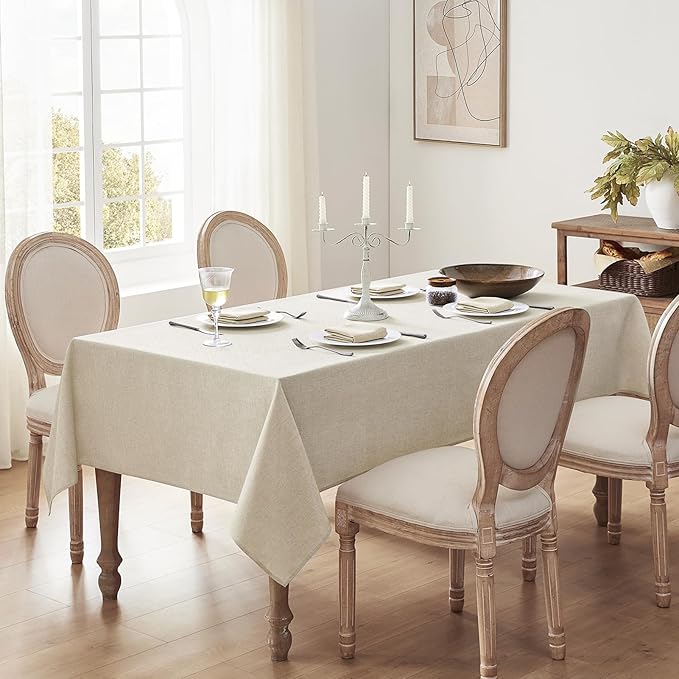 Softalker Small Tablecloth Beige 52x70 Inch Rectangle Linen Textured Outdoor Tablecloths Stain and Wrinkle Resistant Decorative Dining Table Cover Waterproof for Spring,Easter,Party,Garden,Coffee