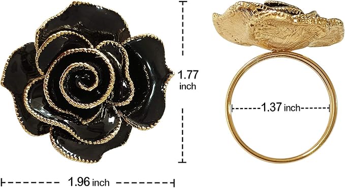 Black Napkin Rings Set of 6,Flower Rose Napkin Holder Rings Buckles,Bloom Napkin Holders Set for Table Decoration Wedding Valentine’s Christmas Easter Dinner Party
