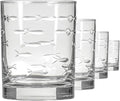 Rolf Glass School of Fish 13oz Double Old Fashioned Glass | Whiskey Glass Set of 4 | Lead-Free Glass | Engraved Tumbler Glasses | Designed and Engraved in the US