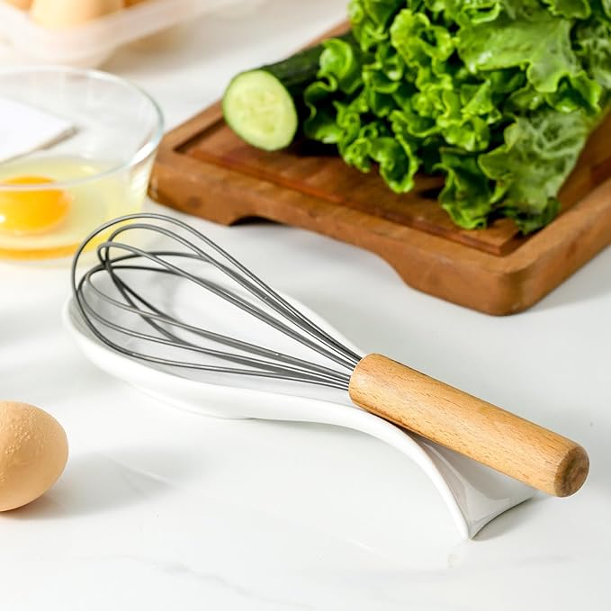 Ceramic Spoon Rest for Stove Top,Large 8.7 Inch Spoon Holder for Kitchen Counter,Porcelain Utensil Rest for Thankgiving and Christmas Gift,Dishwasher Safe and Heat-Resistant,White(2 PC)