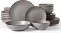 Famiware Venus Speckled Dinnerware Set with Pasta Bowls, Service for 6 (24 Pieces), Stoneware Plates and Double Bowls Sets, Microwave & Dishwasher-Safe Dishes with Trim, Matte Dark Grey